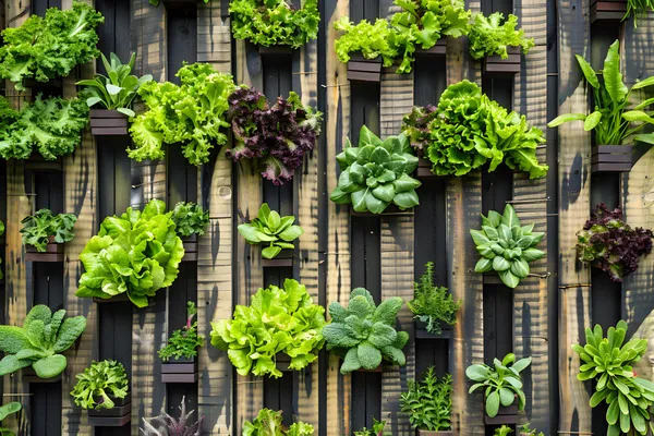 Lettuces on vertical garden wall, Freepik.