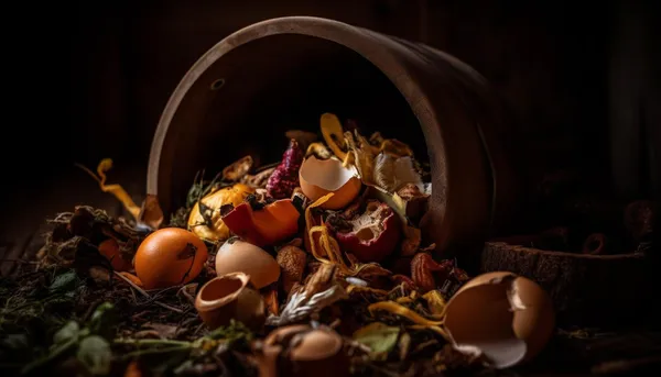 Wooden bin and food scraps lying on the floor, Freepik.